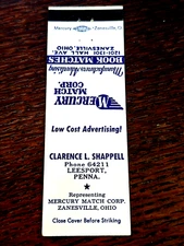 Vintage Matchbook: Clarence Shappell, Mercury Match Co, Leesport, PA
