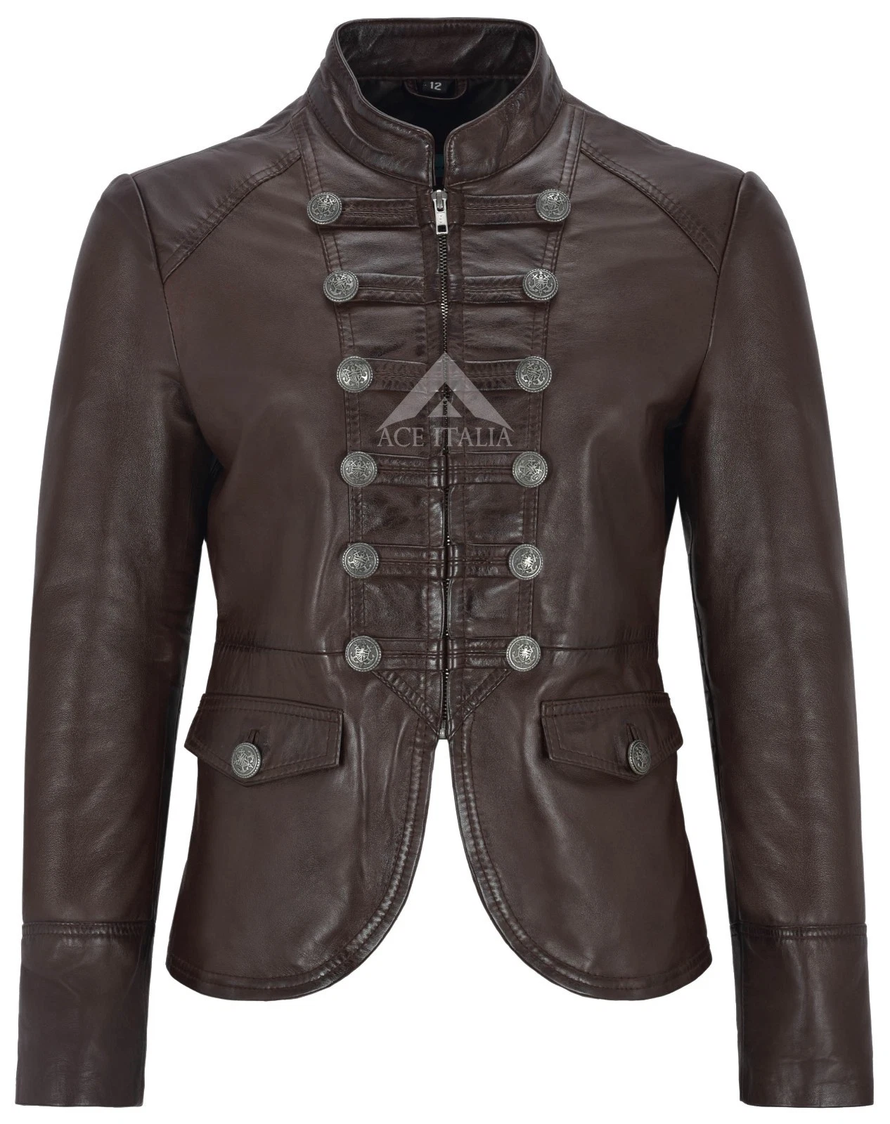 Ladies Leather Jacket Brown Victory Military Parade Style Real Lambskin 8976