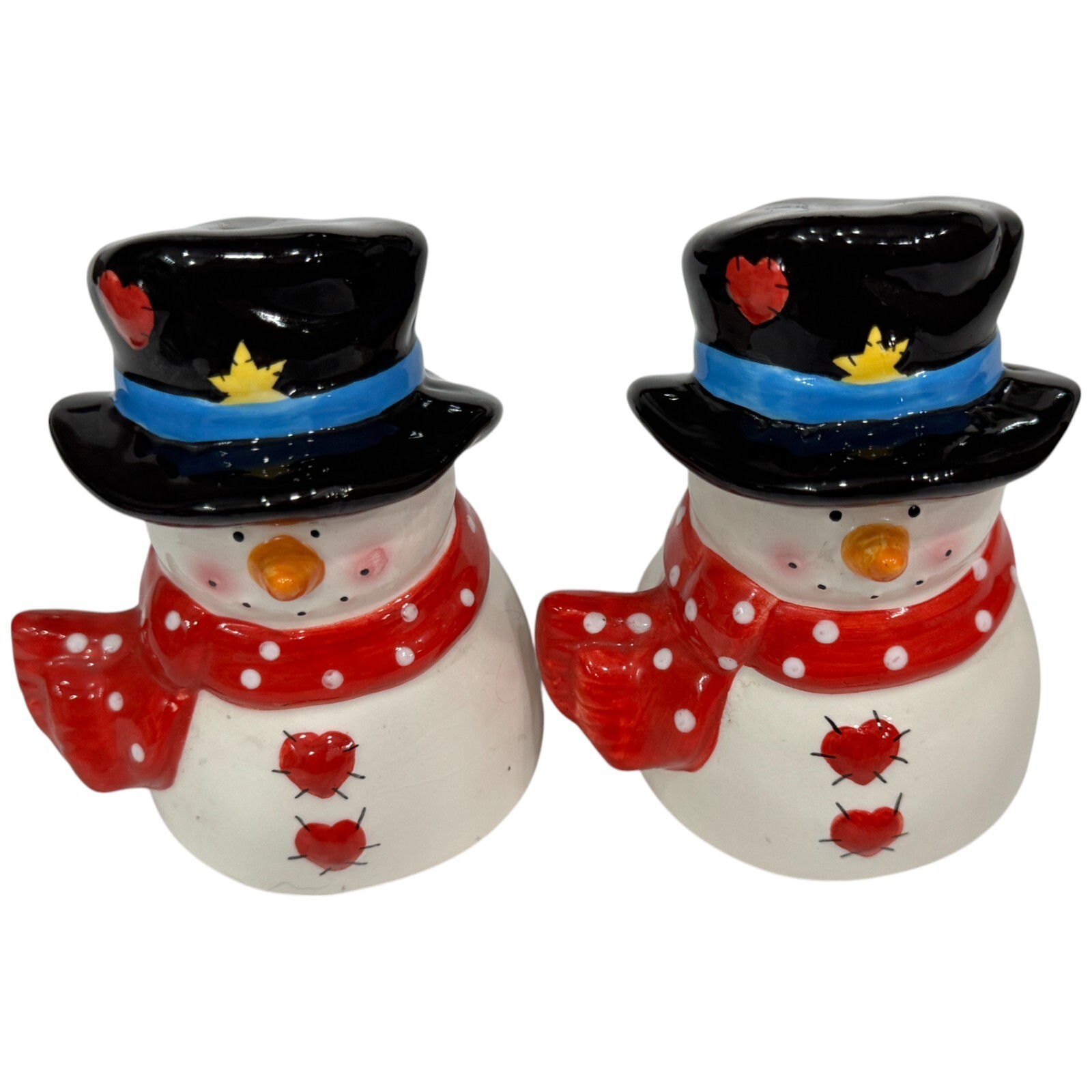 Vintage Snowman Hats Hearts Valentine Mr Mrs Couple Salt and Pepper Shakers