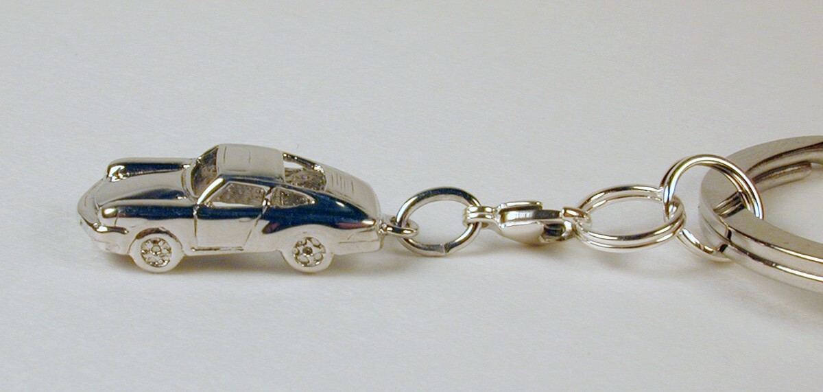 Sterling Silver Porsche 911 & Clip w/ Stainless Steel Key