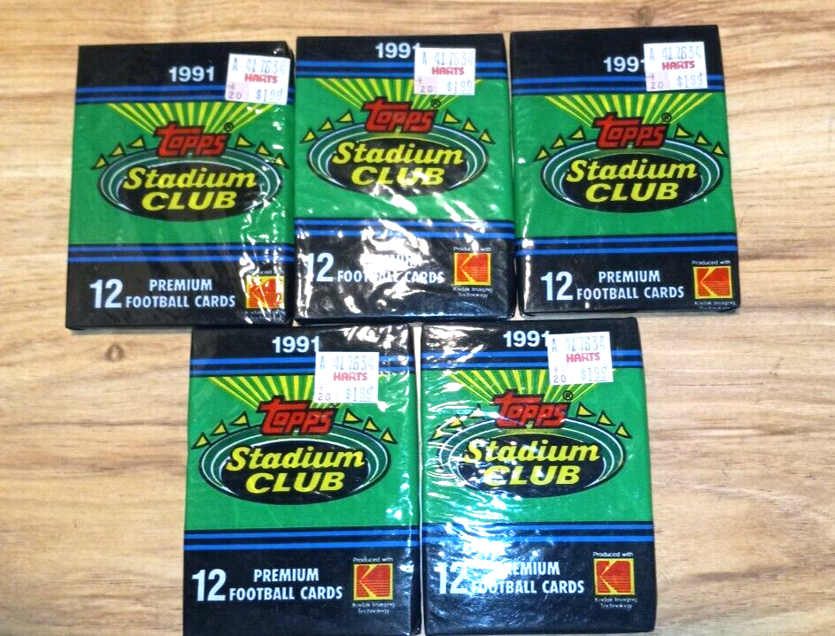 5) 1991 Topps Stadium Club Packs NFL Football Card-5 Packs-Favre