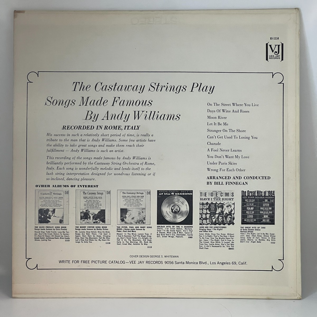 The Castaway Strings Play the Andy Williams Songbook Record Album
