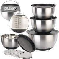 11-Teiliges Premium-RüHrschüSsel-Set Mit 3 ReibeaufsäTzen, Edelstahl