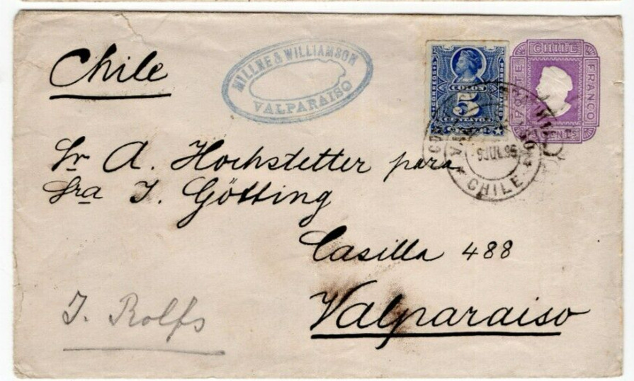 Chile 1896 Valparaiso neat cancel " CONDUCCION GRATUITA" uprated stationery