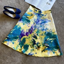 H&M Textured Abstract Impressionism Oil Painting Yellow Patterned Midi Art Skirt