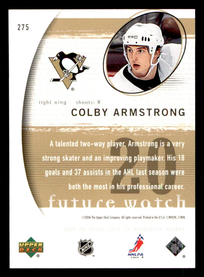 2005-06 SP Authentic #275 Colby Armstrong RC /1999 (ref 240187) - Image 2 of 2