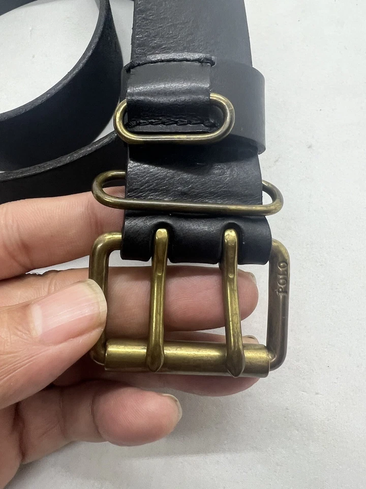 Cinturón vintage Polo Ralph Lauren de cuero negro con doble punta para mujer talla 32 Foto 3 de 4
