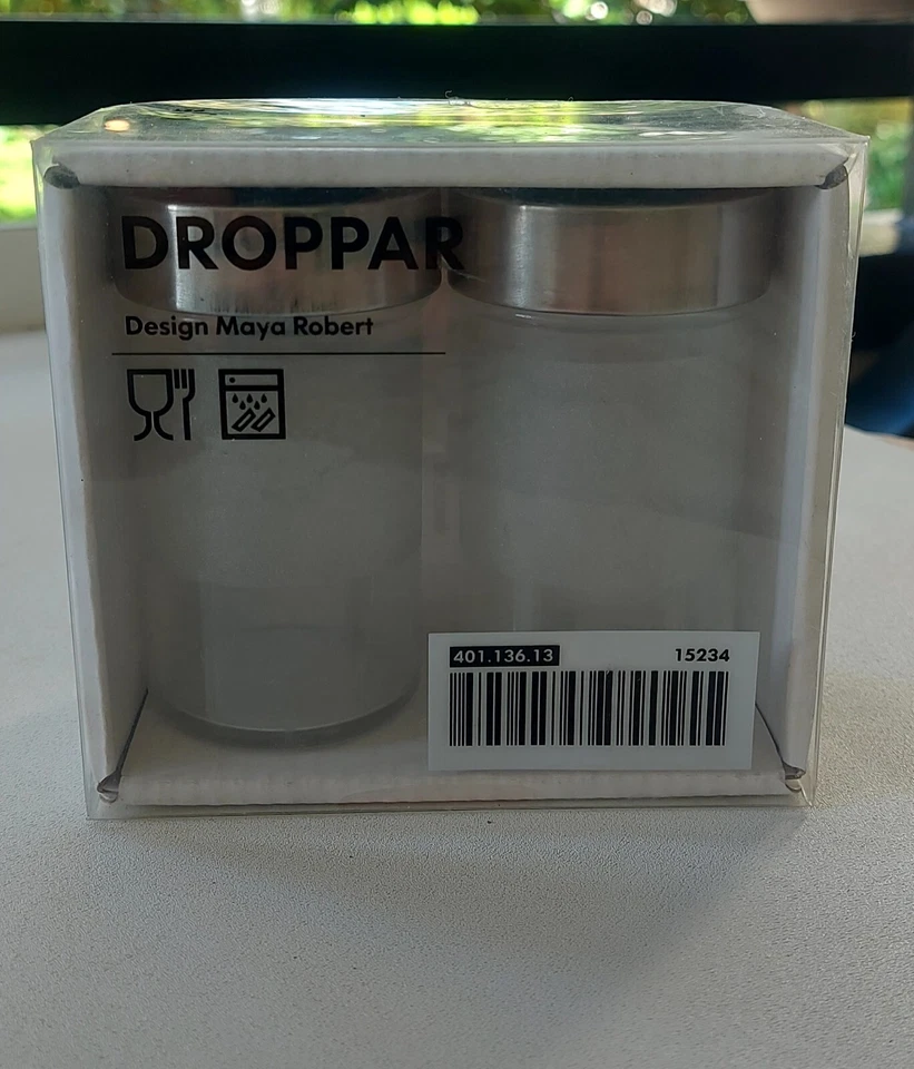 IKEA DROPPAR Barattoli Spezie Maya Robert Vetro Smerigliato Acciaio Inox - Immagine 2 di 4