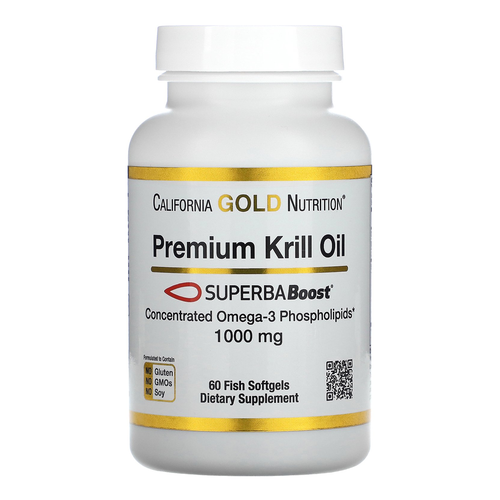 Premium Krill Oil with SUPERBABoost, 1,000 mg, 60 Fish Softgels, California Gold
