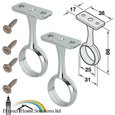 2x Hafele Wardrobe Rail Center Supports To Fit 25mm Round Rails + Screws Fixings