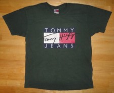 Vintage Tommy Hilfiger Big Flag Logo Spellout Green Shirt Adult Large 1990s 90s