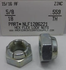 5/8-18 HEX FLEX LOCK NUTS STEEL ZINC PLATED 15/16 AF X .559 TH (5)