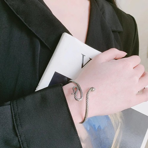 Punk Vintage 925 Sterling Silver Snake Domineering Bracelets Bangle Silver Fine - Picture 4 of 24