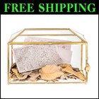 Handmade Vintage Gold and Glass Wedding Card Box with Heart Lock - 12.6" x 5.9"