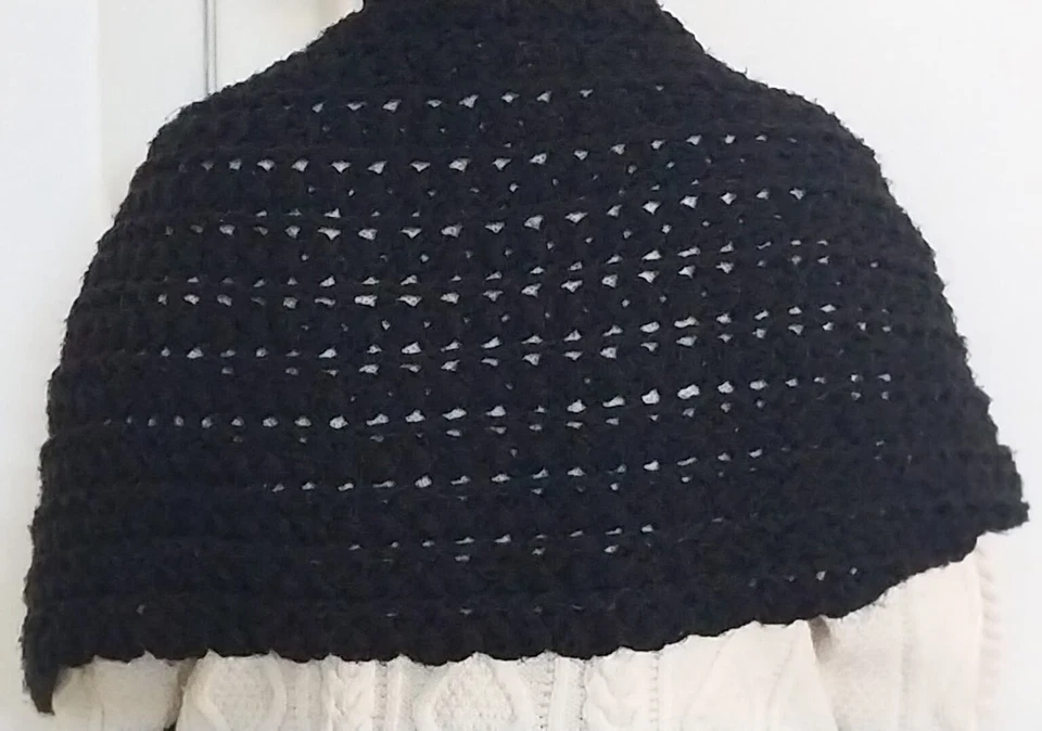 Vintage handmade shawl crochet knit black open work  winter   L : 1.5  w : .5 cm - Image 2 of 4