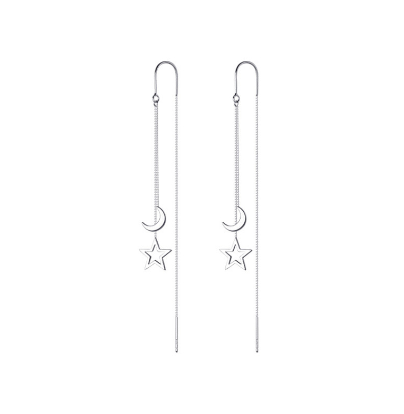 Fashion Women Silver Plated Moon Star Dangle Drop Tassel Threader Earrings I50
