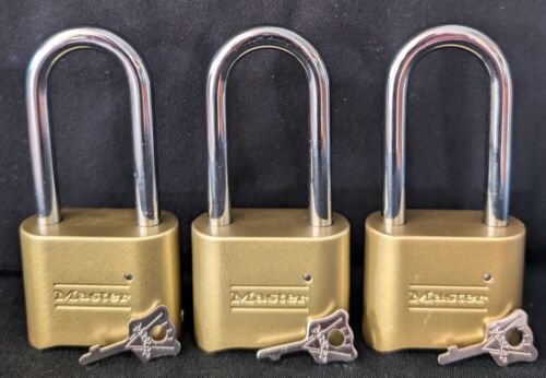 (3) MASTER Combination Brass Resettable Padlock W/ Key & 2-1/4" Shackle
