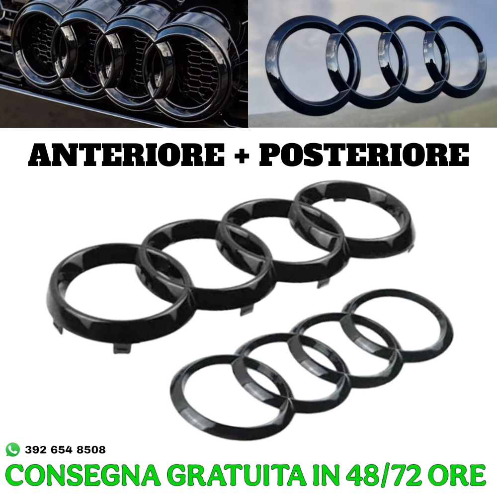 KIT LOGHI STEMMA AUDI NERO LUCIDO ANTERIORE E POSTERIORE A1 A3 A4
