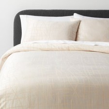 3pc King Luxe Jacquard Duvet Cover and Sham Set Off-White - Threshold:
