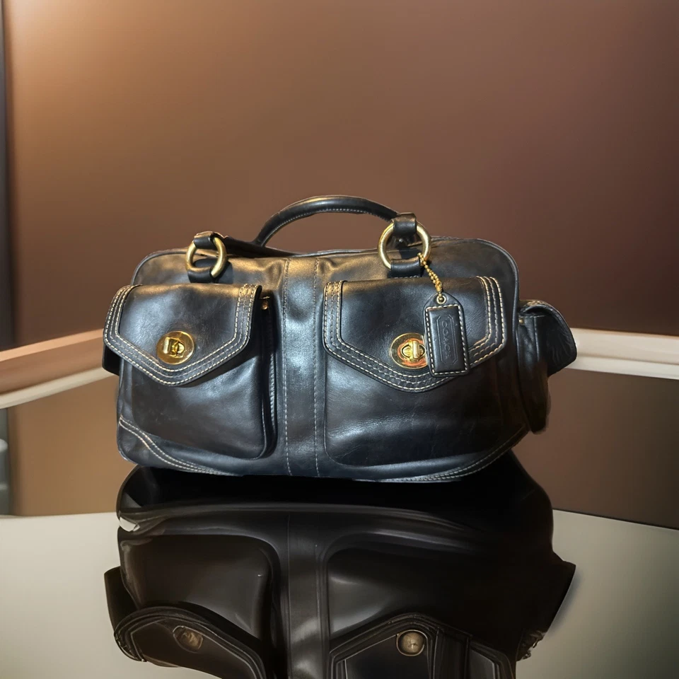 Cartera Coach Legacy Turnlock #1808 de colección en cuero negro Y2K Foto 2 de 4