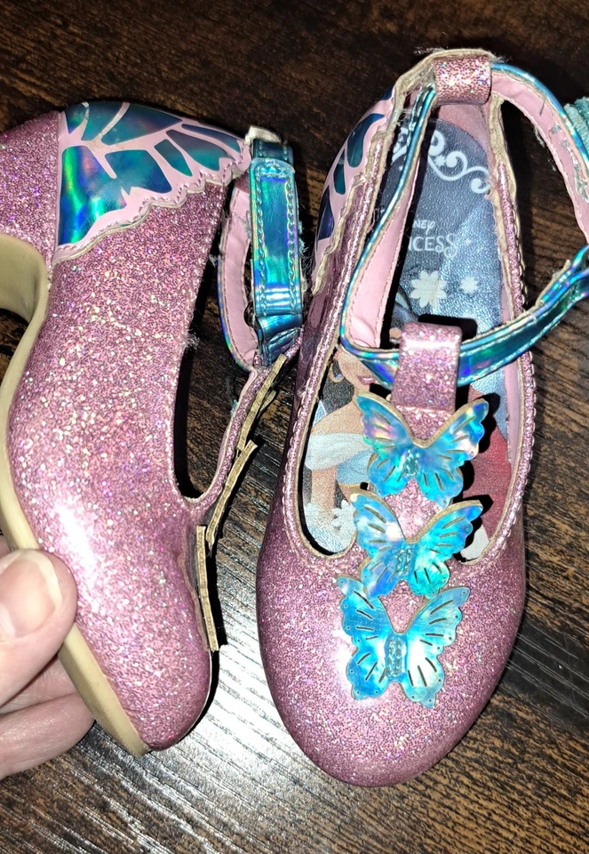 Disney Princess Girls Shoes Toddler 7  Glittery Ball Shoes Butterflies Prissy  - Image 3 of 4