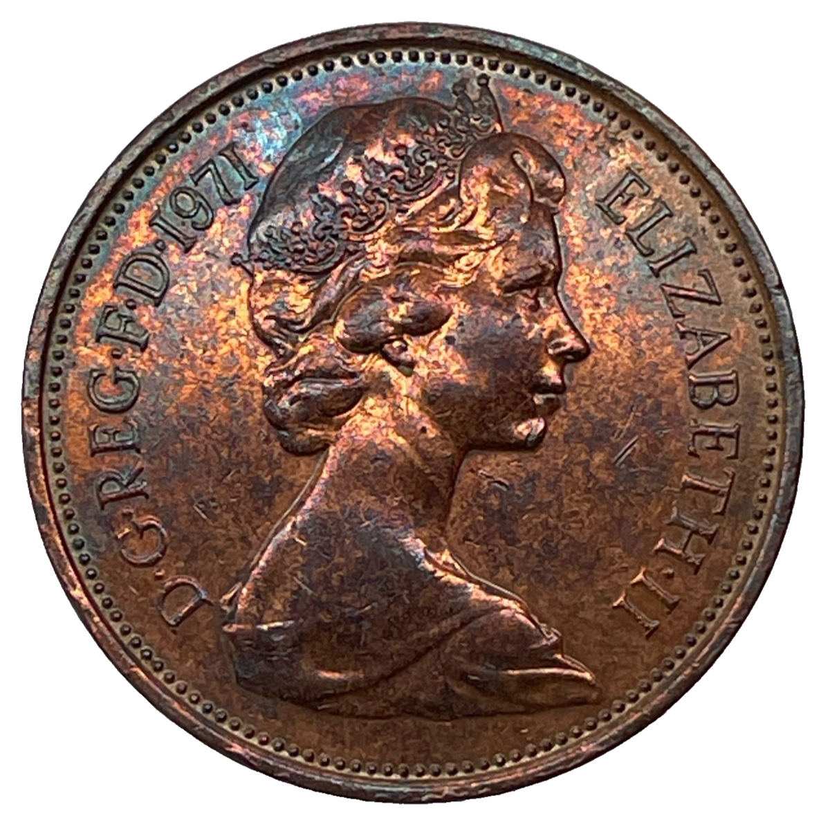 1971 2 NEW PENCE British Queen Elizabeth II DG REG FD Original