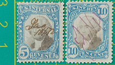 US Inter Revenue stamps 1872, 5c & 10c Revenue, used