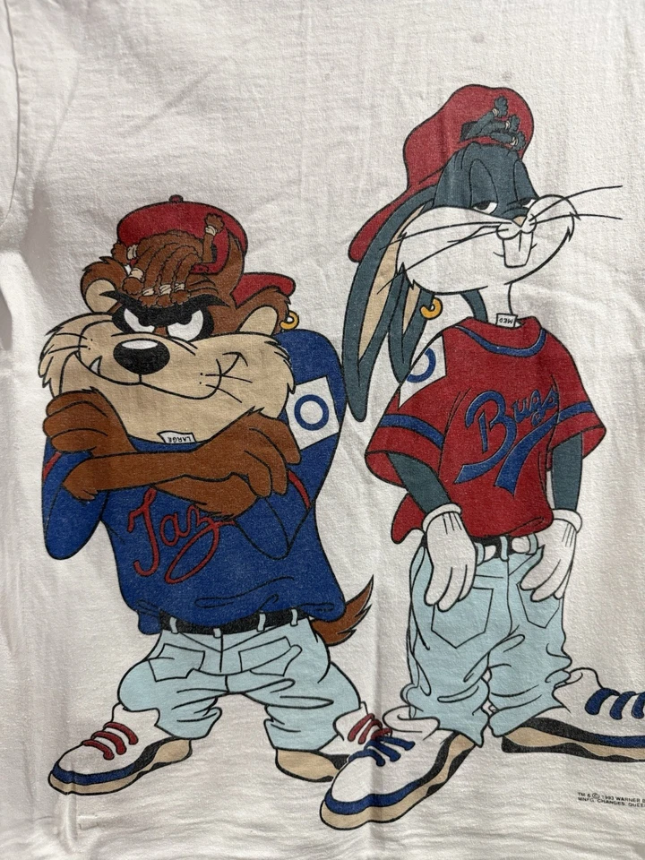 Vintage 1993 Looney Tunes Bugs Bunny Taz Baseball T-Shirt Jugend Large USA - Bild 2 von 4