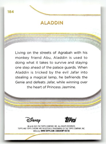 2025 Topps Chrome Disney Aladdin #184 Yellow Mini-Diamonds - Picture 2 of 2