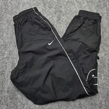 Nike Men XS Track Pants Black Nylon Windbreaker Joggers Reflective Piping Zipper