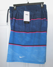 New Men's Nike 9" Wave Stripe Swim Trunks Brief Lined 2XL Blues Pink 66