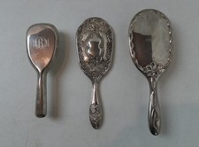 Vintage Lot of 3 Vanity Hair Brush Silver Plated Ornate Floral Parts or Repair