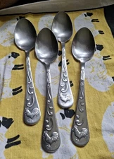 Retired CAMBRIDGE ROOSTER STAINLESS STEEL FLATWARE SOUP SPOON Set Of 4 
