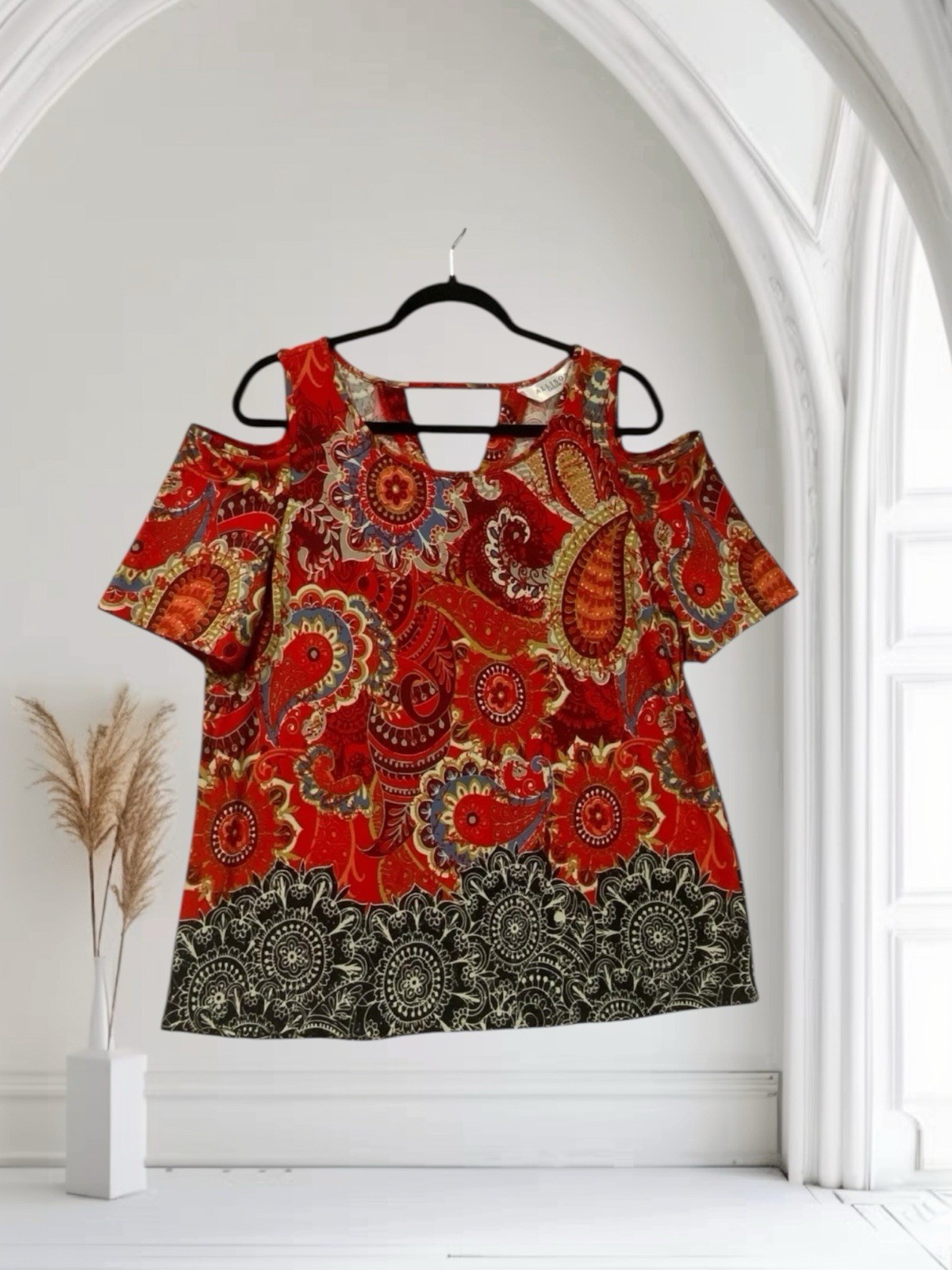 Allison Taylor Paisley Print Cold Shoulder Top Women’s Size 1X Boho Chic
