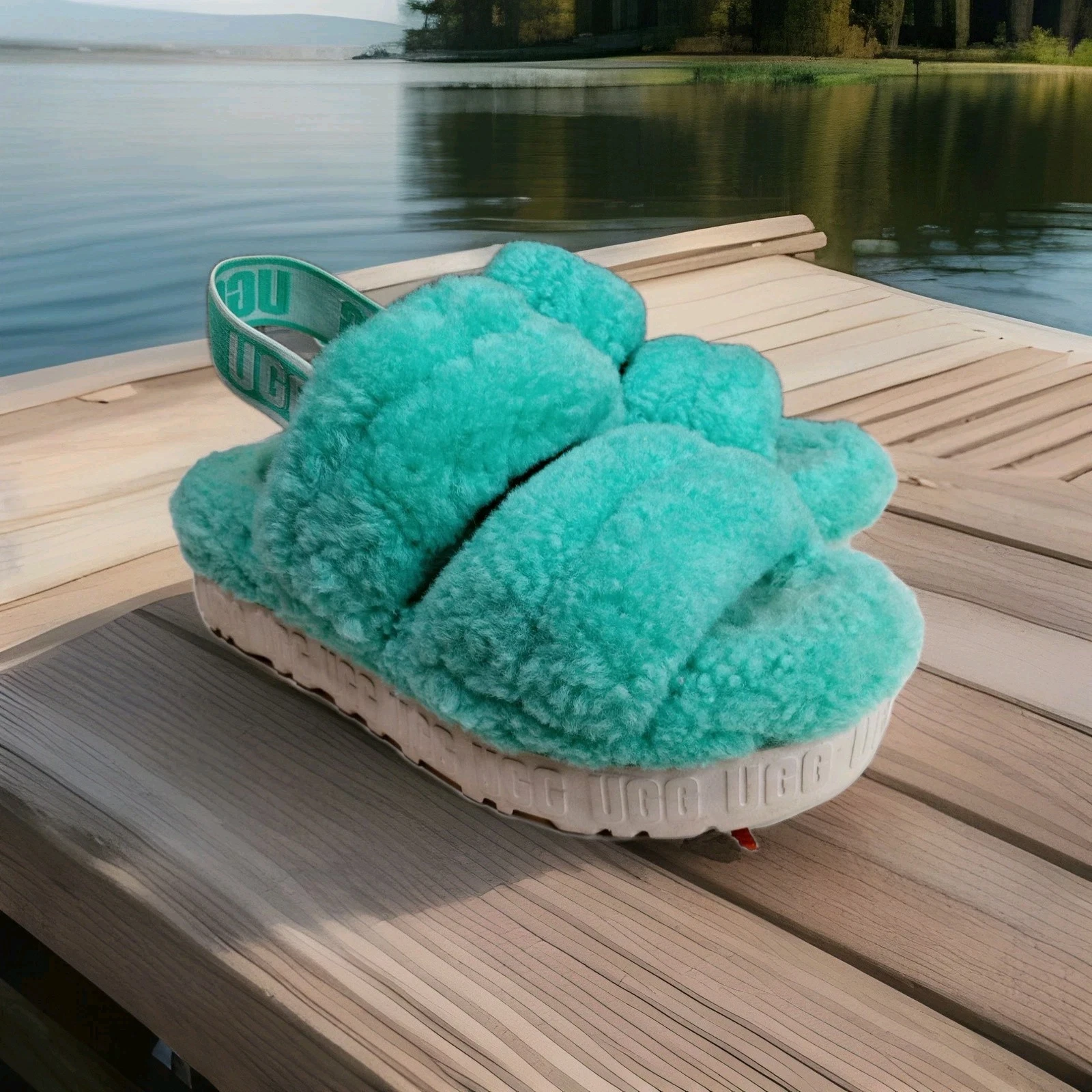 SANDALI CON PLATEAU UGG TIDE POOL OH FLUFFITA IN PELLE DI PECORA LANUGINE US 8
