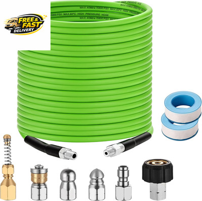 Pressure Washer Sewer Jetter Kit - 100Ft X1/4'' Hydro Drain Jetter Cleaner Hose,