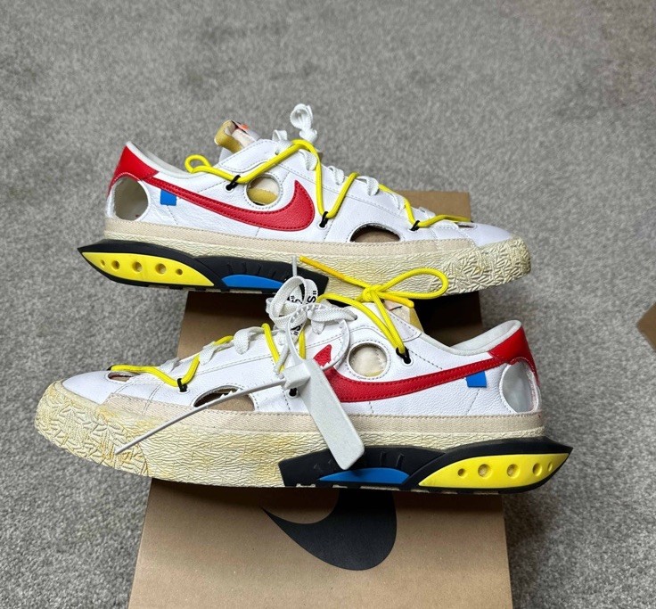 OFF WHITE X NIKE Nike Blazer Low '77 x Off White Uomo Tg 13 Bianco Università Rosso Giallo