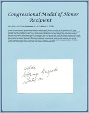 Shizuya Hayashi d2008 signed autograph 3x5 cut USA Army WWII MOH Recipient