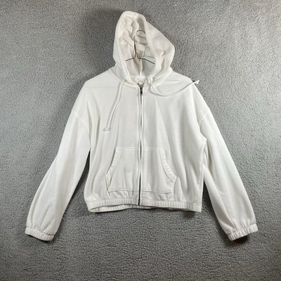 Hippie Rose Women's White Crop Top Zip Up Hoodie With Elastic Bottom Size Medium