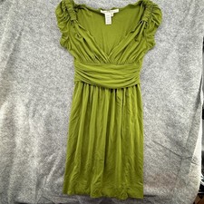 Max Studio Empire Waist Dress Women Small Green Ruched Cap Sleeve V-Neck Jersey