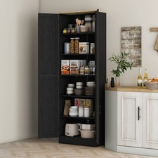 67" Kitchen Pantry Storage Cabinet w/ Shelves, Distressed Black