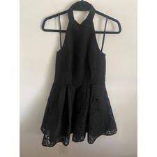 Black Lace Halter Neck Cutout Back Fit Flare Dress Size 6