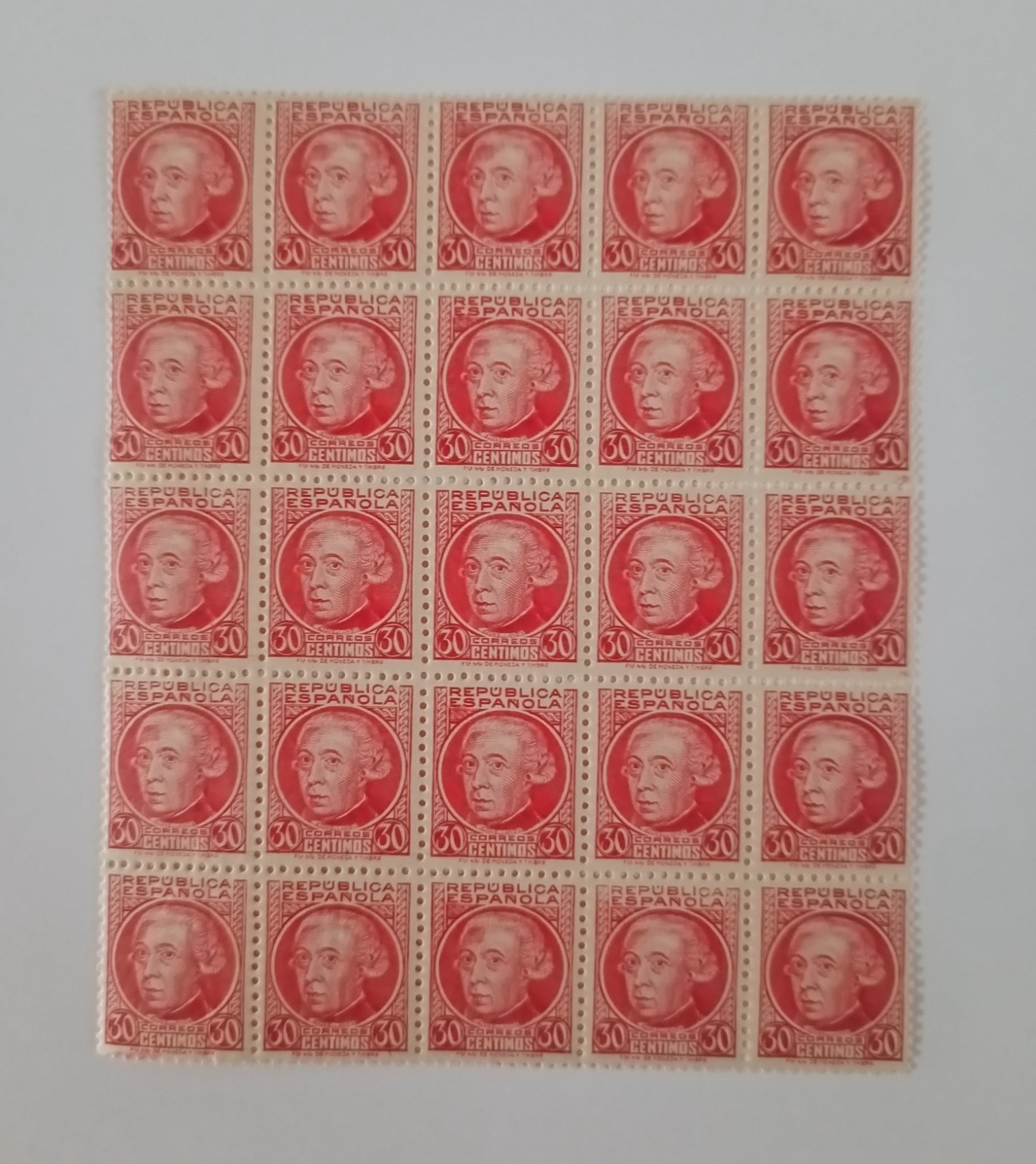 EDIFIL 687. ESPAÑA, AÑO 1937. POLITICOS, 30 CTS. BLOQUE DE 25 UDS., ** / MNH