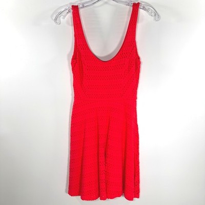 AQUA Womens XS NEW Pink Dress Coral Eyelet Fit and Flare Mini Dress Sleeveless