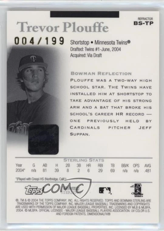 2004 Bowman Sterling Refractor /199 Trevor Plouffe #BS-TP Auto - Image 2 of 2
