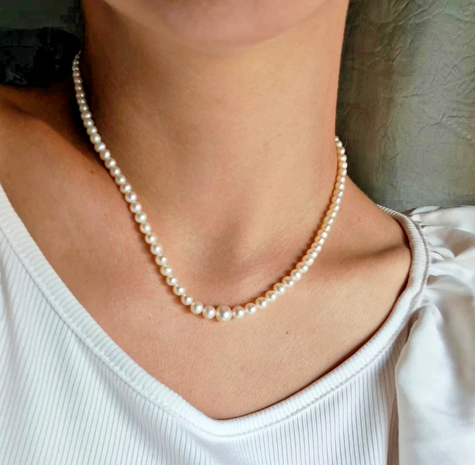 Meravigliosa COLLANA Unisex PERLE naturali Akoya Chiusura in ORO 18 Kt 42cm-10mm - Immagine 3 di 4