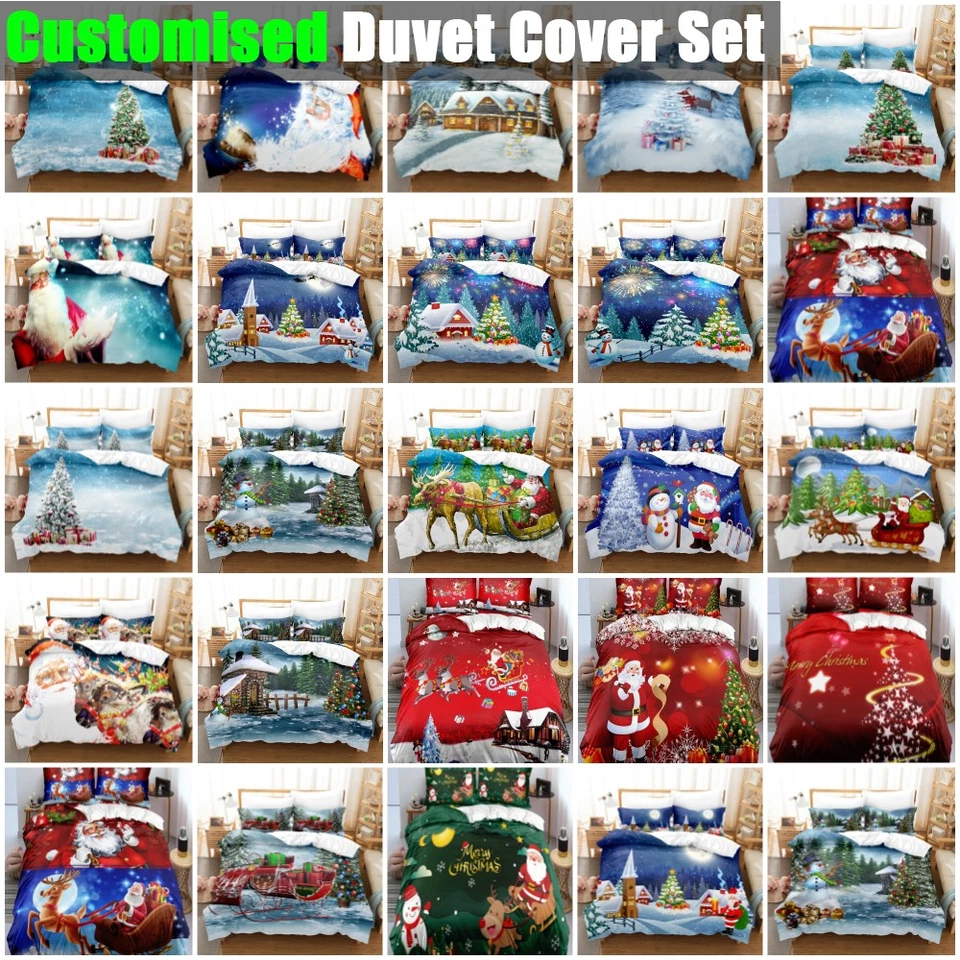 Golden Santa Portrait Luxe Christmas Themed 3D Doona Duvet Quilt Cover Bed Set - image 1 of 1