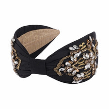 NEW NAMJOSH Midnight Crystal Embellished Beaded Headband Black/Gold/Dark Blue