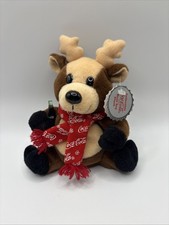 Vintage 1998 Coca-Cola Collectible Reindeer Plush Red Scarf Holding Coke Bottle