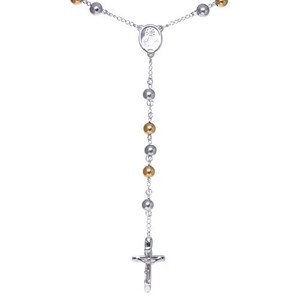 Men's 8mm Two-tone Stainless Steel 42" Rosary Necklace